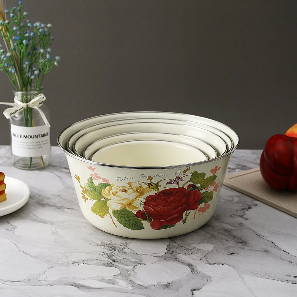 Good Quality Fruit Vegetable Washing Food Grade Salad Bowl Enamel Finger Fresh Storage Bowl Container