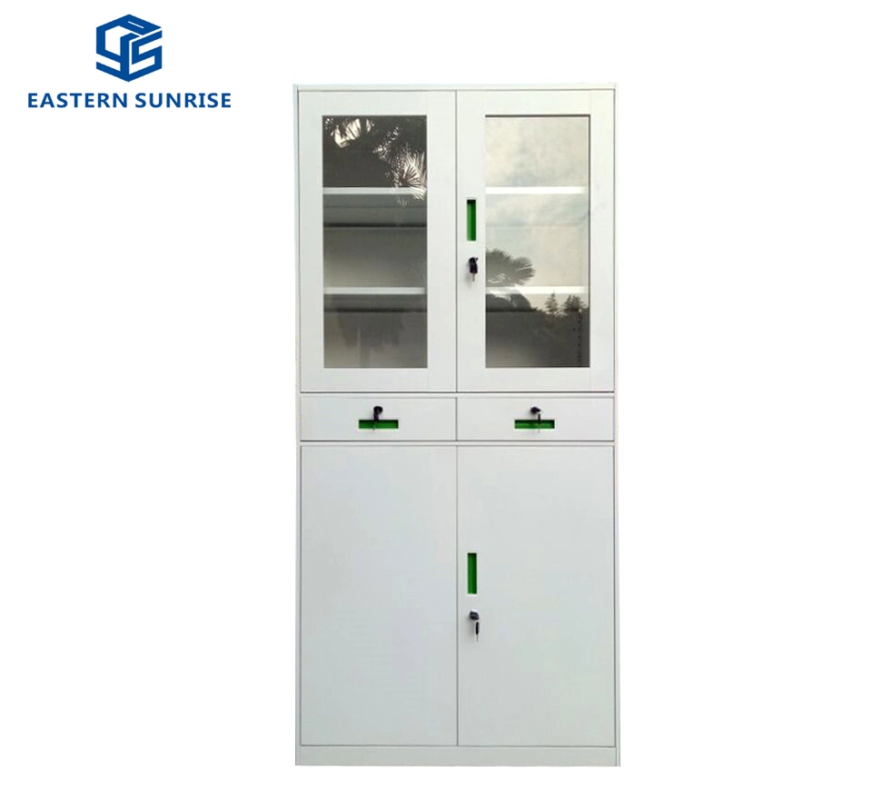 OEM or ODM Powder Coating Livingroom Furniture Metal Glass Door Filing Cabinet with 2 Drawer