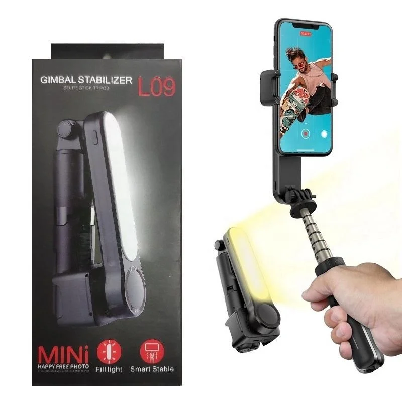 New L09 Handheld Rotatable Gimbal Phone Video Stabilizer with LED Light Wireless Selfie Stick Tripodhot Sale Products