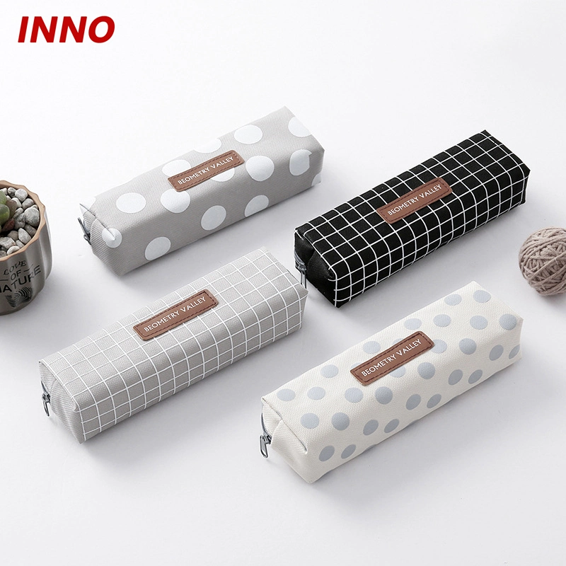 Korea Style Inno Brand R044 Simple Canvas Pencil Bag Student Zipper Case Large Capacity Stationery Box Custom