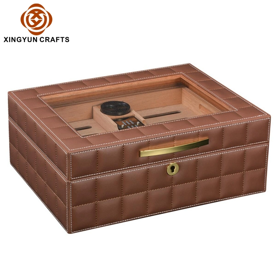 Luxe personnalisé en cuir marron Boîte à cigares en bois Package Humidor Cigar Vin de luxe Boîte de rangement