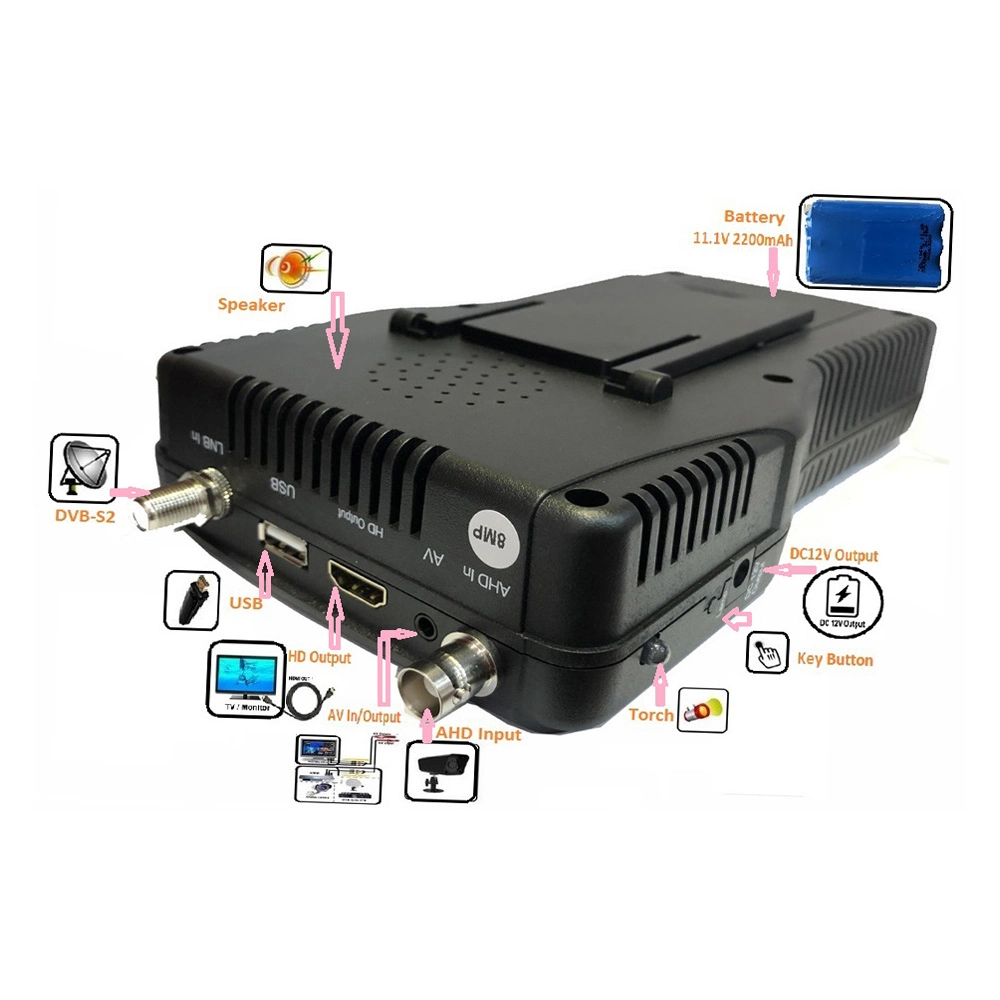 Digitaler T2-Zoll-DVB-S2+4,3+C-HD-Satellitenfinder mit Spectrum Anaylzer