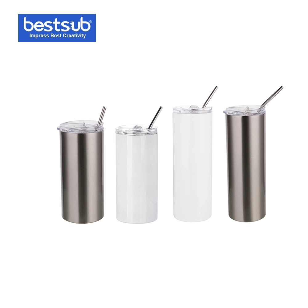 Bestsub 17oz/500ml Sublimation Stainless Steel Tumbler Mug with Straw & Lid (White)