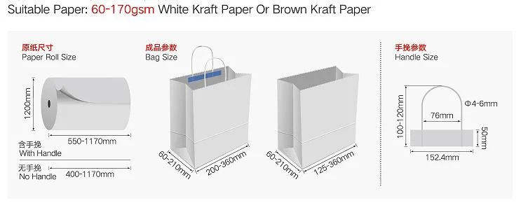 Flexo Inline Vollautomatische Rollenfütterung Einkaufen Lebensmittel Kraft Umweltfreundlich Bäckerei Papiertüte Herstellung Maschine mit Twist Seil Griff flach Handle Making Inline