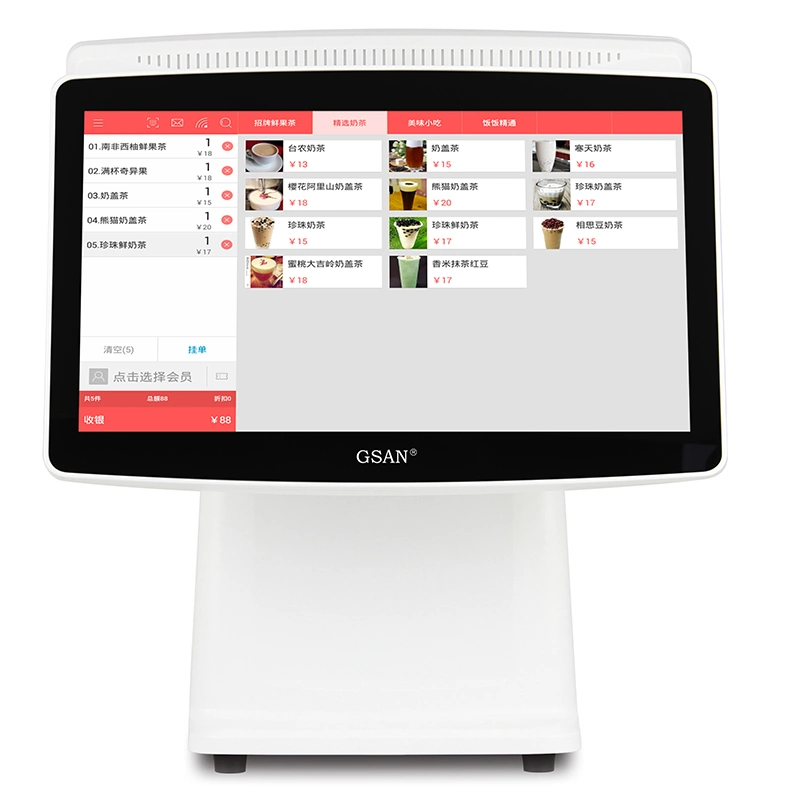 15.6" Dual Screen Touch POS System White Cash Register with Printer