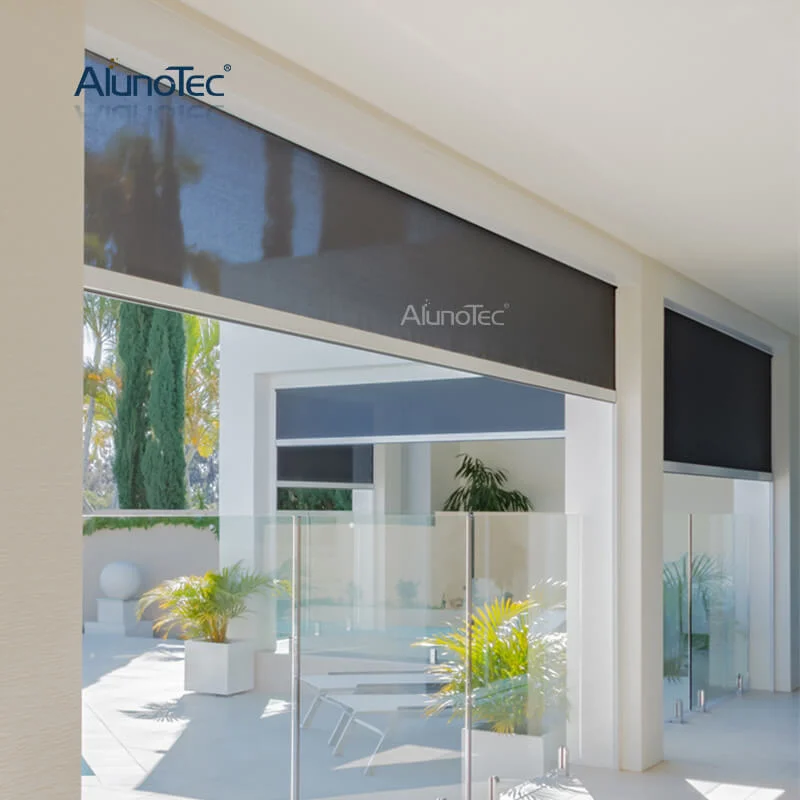 Rolo personalizado AlunoTec acessórios Estores exteriores motorizada à prova cega Tela Zip para Garden Pergola