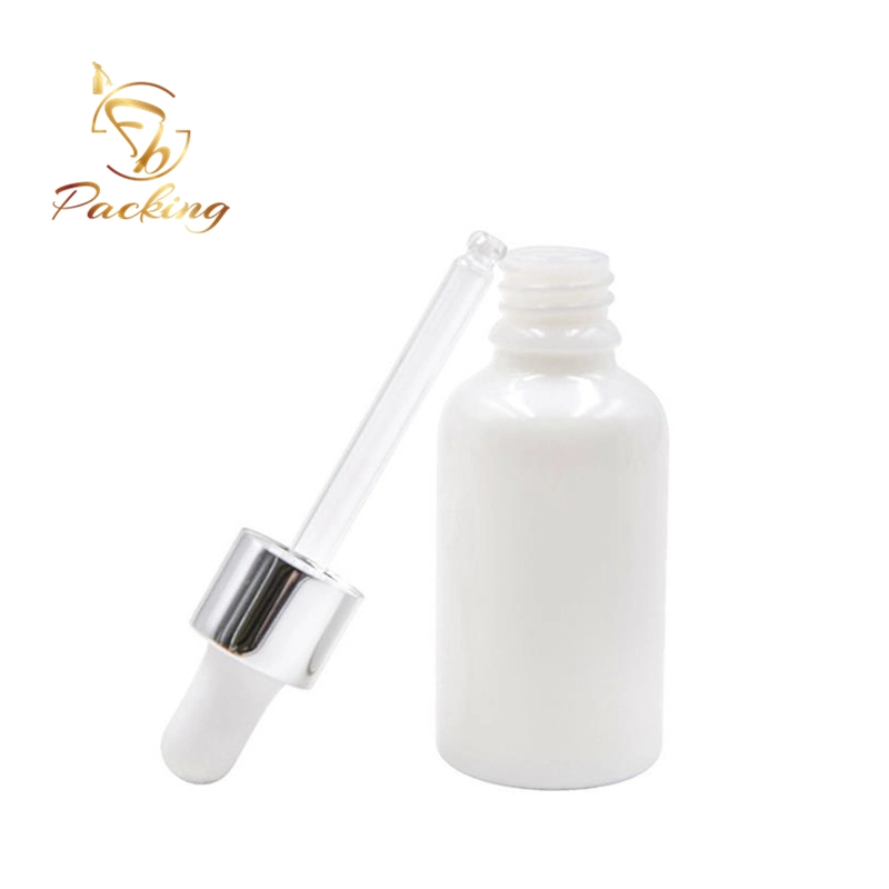 Manufacturer Cosmetic Essential Oil 10ml 15ml 30ml 50ml 100ml Porcelain White Glass Dropper Bottle with Silver Cap for Argan Oil