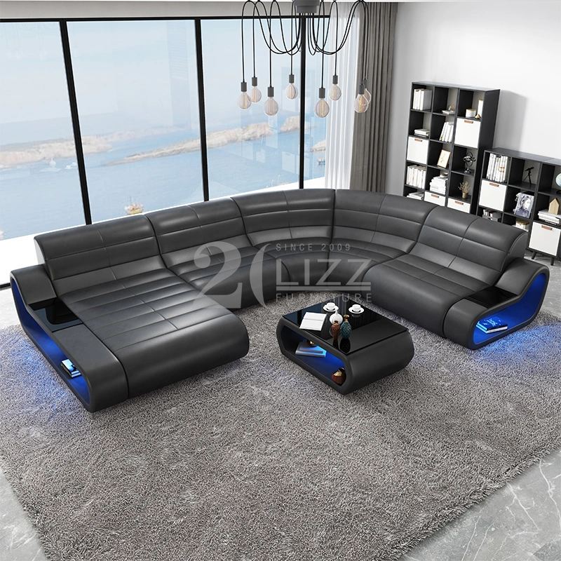 Hot Sale Modern Design Home Living Room Furniture Genuine Leather Corner LED Sofa