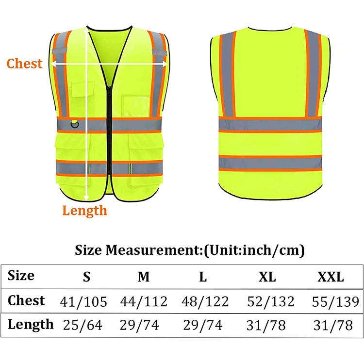 Pockets Zipper High Visibility Outdoor Workwear Reflective Safety Vest