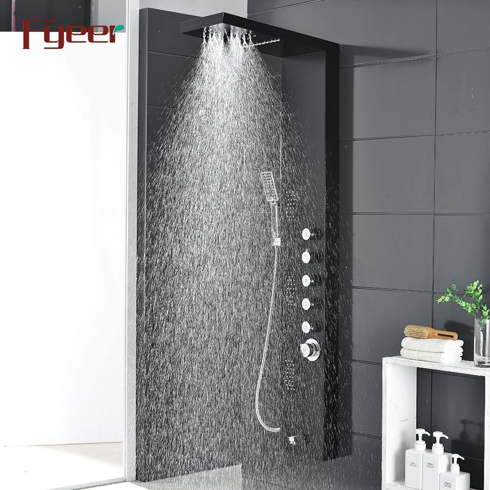 Fyeer Black Bathroom Depot Shower Wall Panels with LED Lights