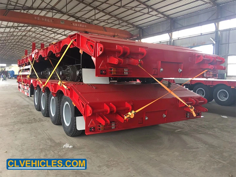 Eje 4 cama baja hidráulica 70t de remolque semi remolque plano Flat-Bed Semi-Trailer baja