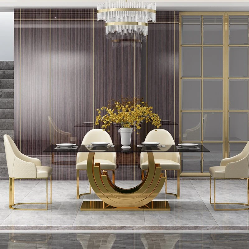 Luxury Golden Base Glass Dining Table for Wedding Party Table