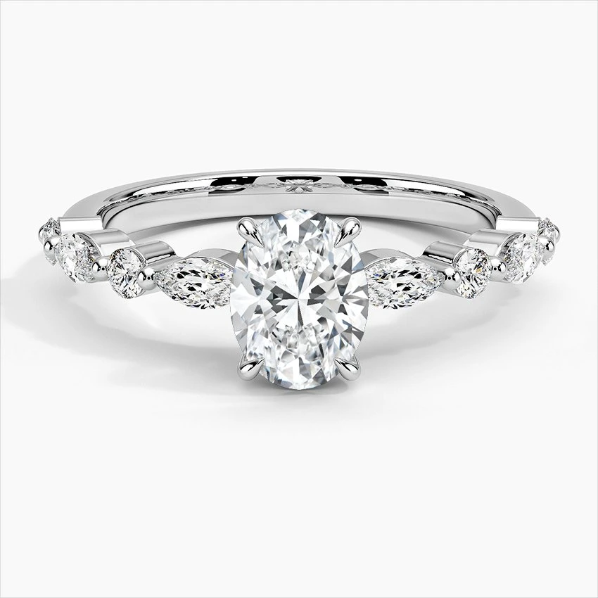 New Engagement Rings Hpht Alternating Round and Marquise Diamonds Lab Grown Diamonds Jewelry