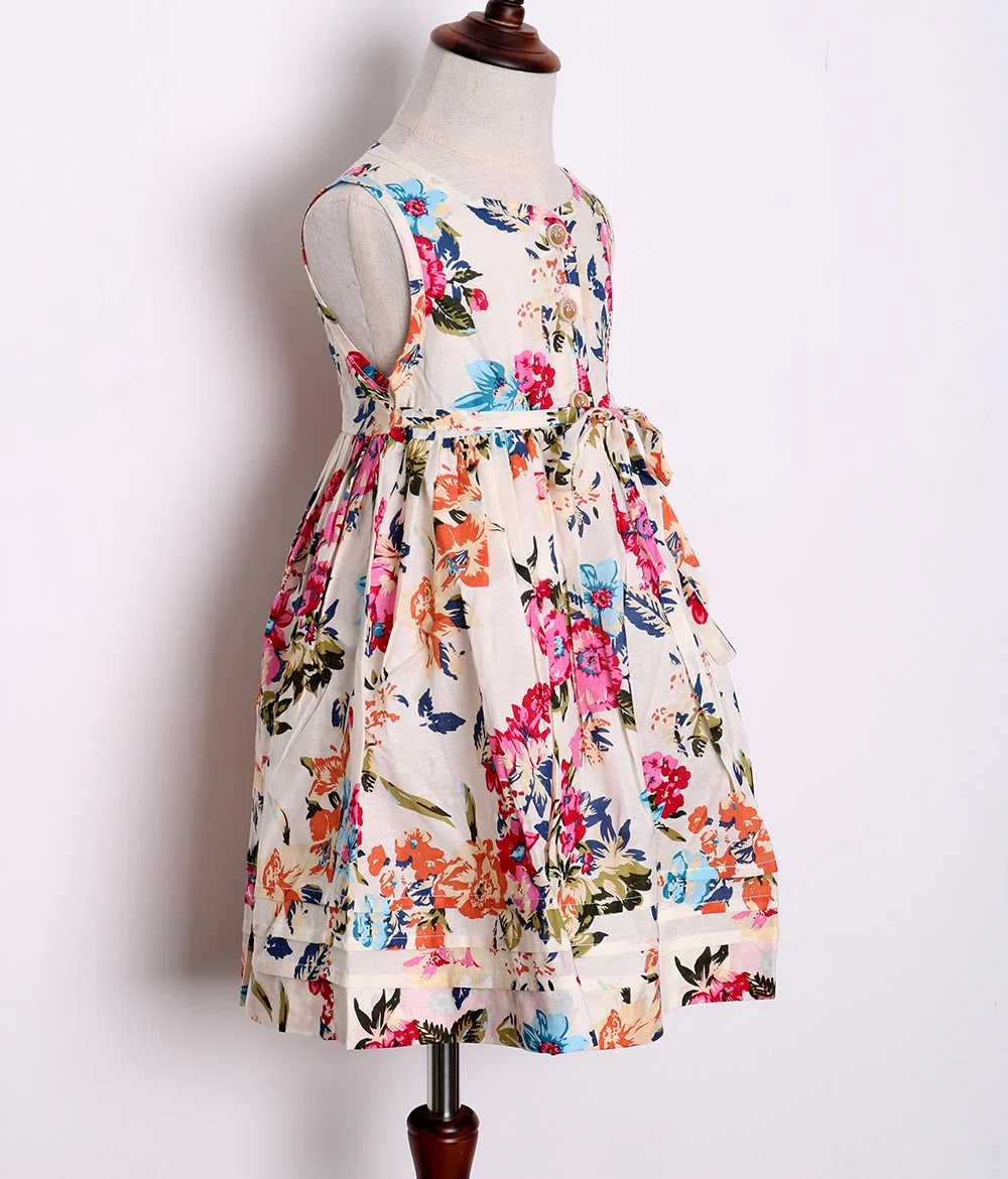 Latest Fancy Floral Printed Patterns Child Girl Dress Summer Cotton Dresses Kids Clothes