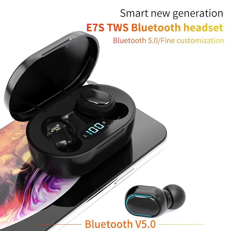 Melhores auriculares sem fios TWS auscultadores para auriculares com microfone LED Apresentar auricular para auricular TWS E7s