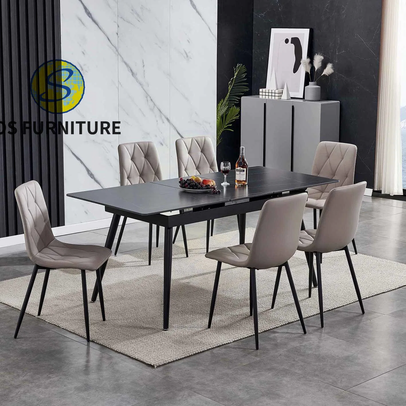 Nórdica de luxo moderno Design Square Rectângulo mármore expansível mesa de jantar define 4 Lugares 6 cadeiras sala de jantar móveis de conjuntos