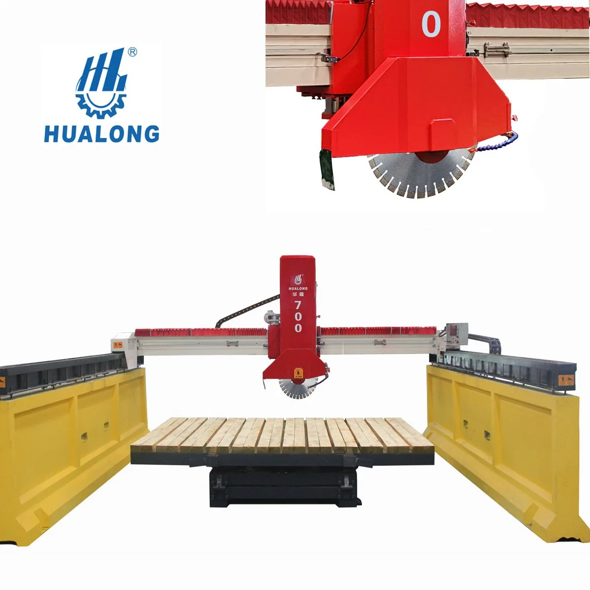 Hualong Machinery Infrared Stone Machinery Stone Cutting Machine Bridge Saw for Granite Marble Stone Countertop with PLC Full Automatic