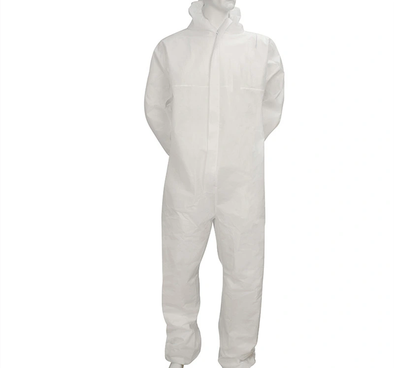 Disposable Non Woven Coverall Long Front Zipper Elastic Waistband & Cuffs PP Coverall