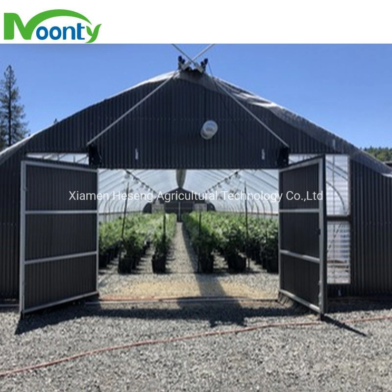 Kommerzielle Single Span Easy Tunnel Blackout Greenhouse 100% Shading Light Deprivation System Gewächshaus mit LED wachsen Licht