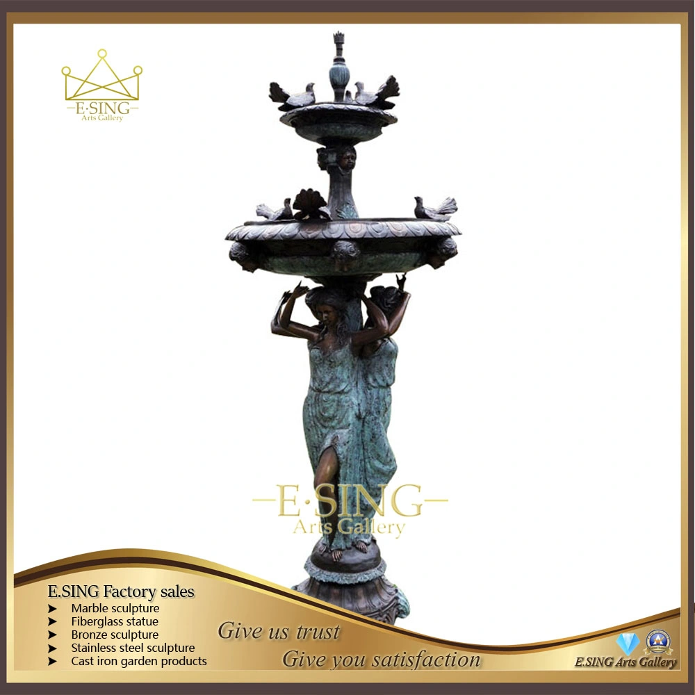 Large Outdoor Brass Casting Bronze Two Layers Water Fountain Sculpture for Garden Decoration