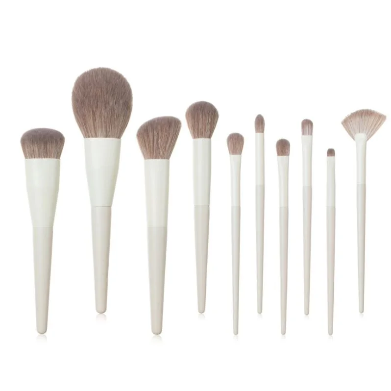 Hotselling Delicate 10pcs Holzgriff Pinsel Mischpulver flüssige Creme Gesichtsbürste Fabrik Make-up Pinsel