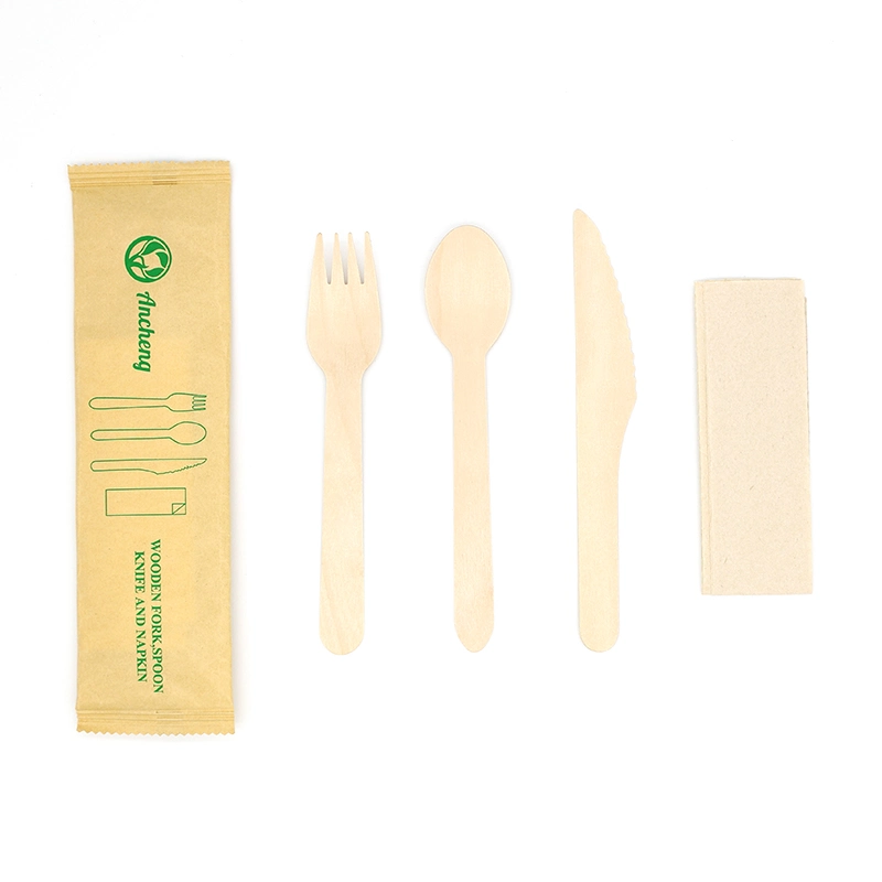 Wood Disposable Cutlery Set 16cm with Craft Paper