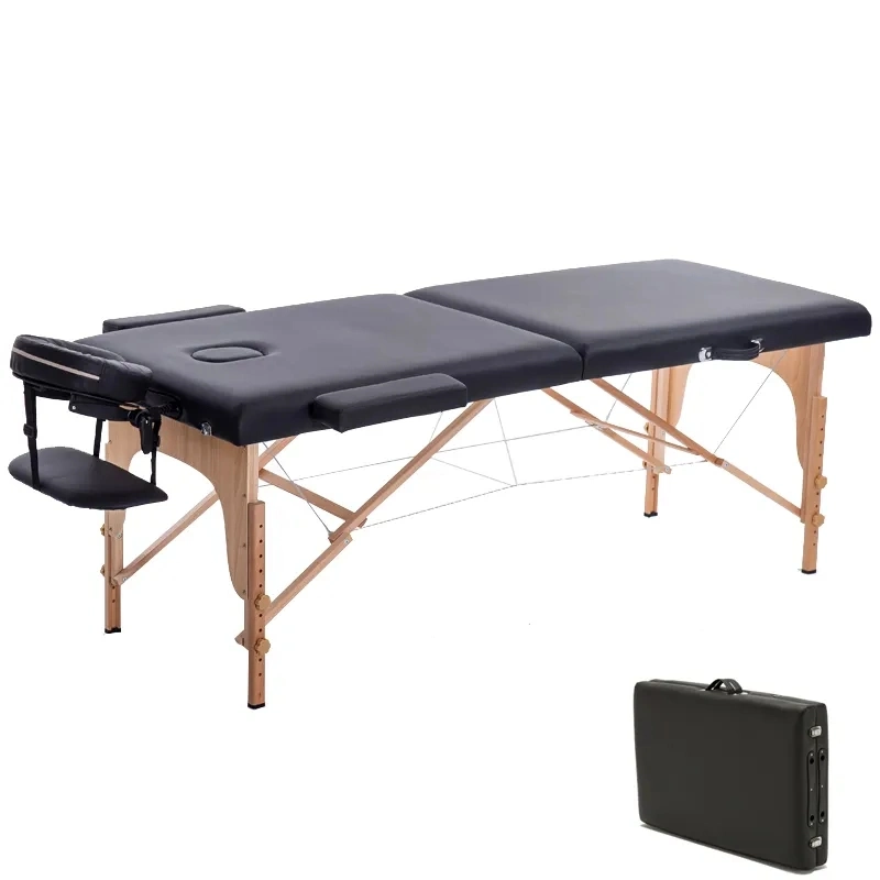 Brown PU Upholstered Portable Folding Massage Table Beauty Salon Bed