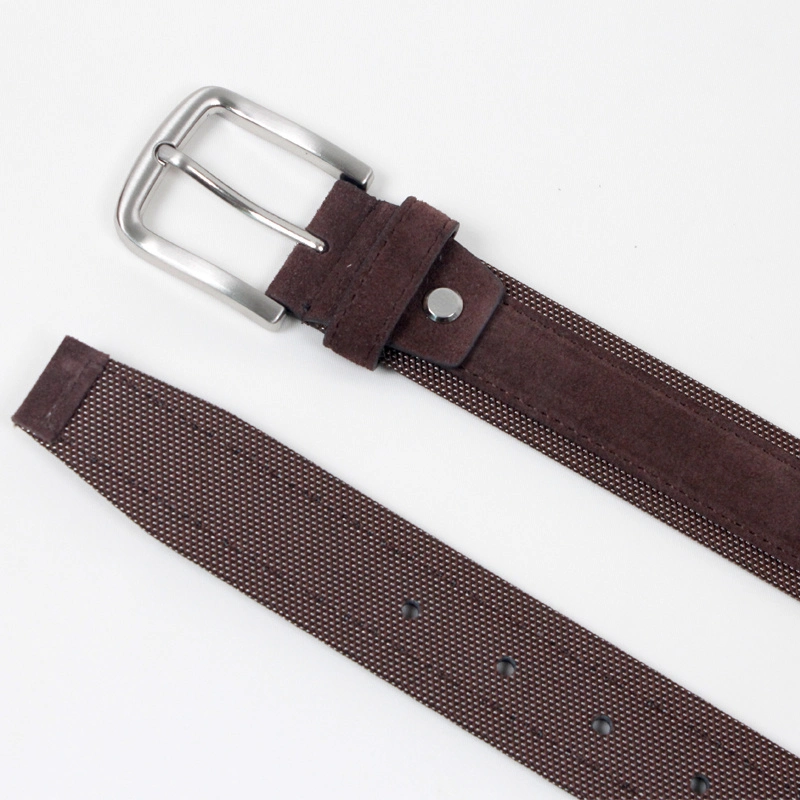 Men&prime; S Fashion Accessories Brown Color Genuine Leather and Polyester Golf Belt