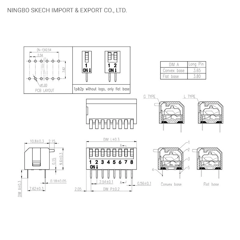 Faites glisser actionné par le trou Piano Type commutateur DIP de 2,54 mm de hauteur de l'interrupteur DIP Micro-interrupteur bouton poussoir