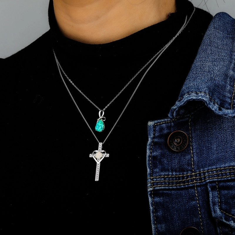 S925 sterling plaqué argent croix or 14K mis Coeur Collier or