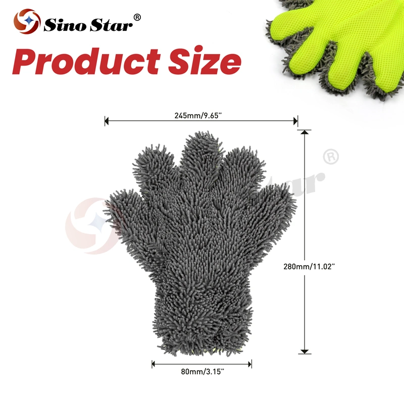 Double Side Car Cleaning Gloves Microfiber 5 Fingers Hand Shape Car Was Mitt Chenille Mitt Gloves