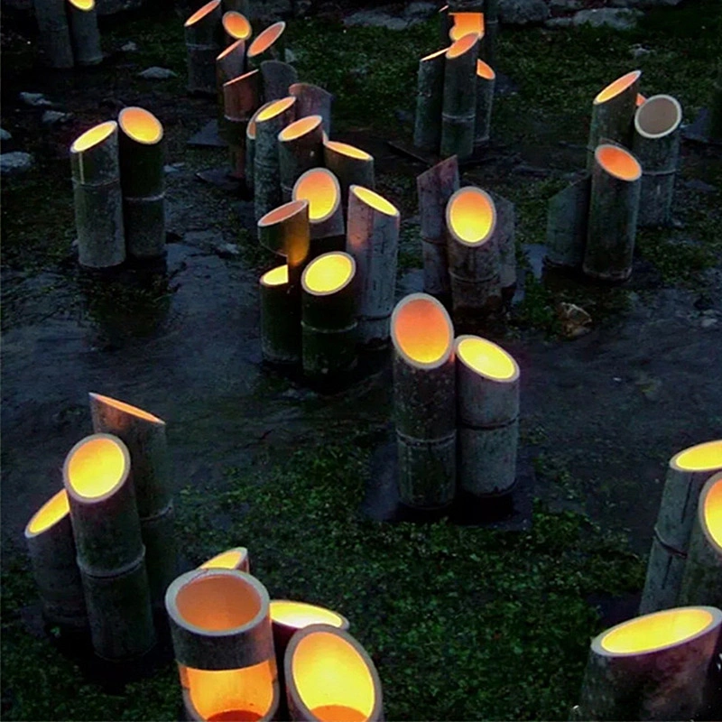 LED lámpara de bambú de césped al aire libre Jardín Lámpara de plástico reforzado con fibra de bambú resistente al agua luminosa de simulación de la luz de lámpara tubo de bambú