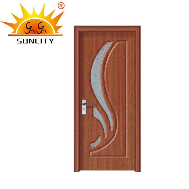 Interior Frosted Glass Price PVC Bathroom Door with Window (SC-P128)