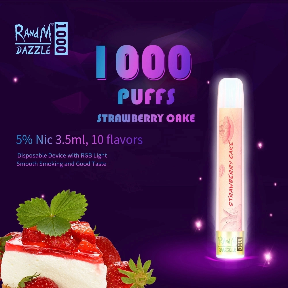 Original OEM Randm Dazzle 1000 Puffs RVB Light Slim Vape Stylo cigarette électronique jetable