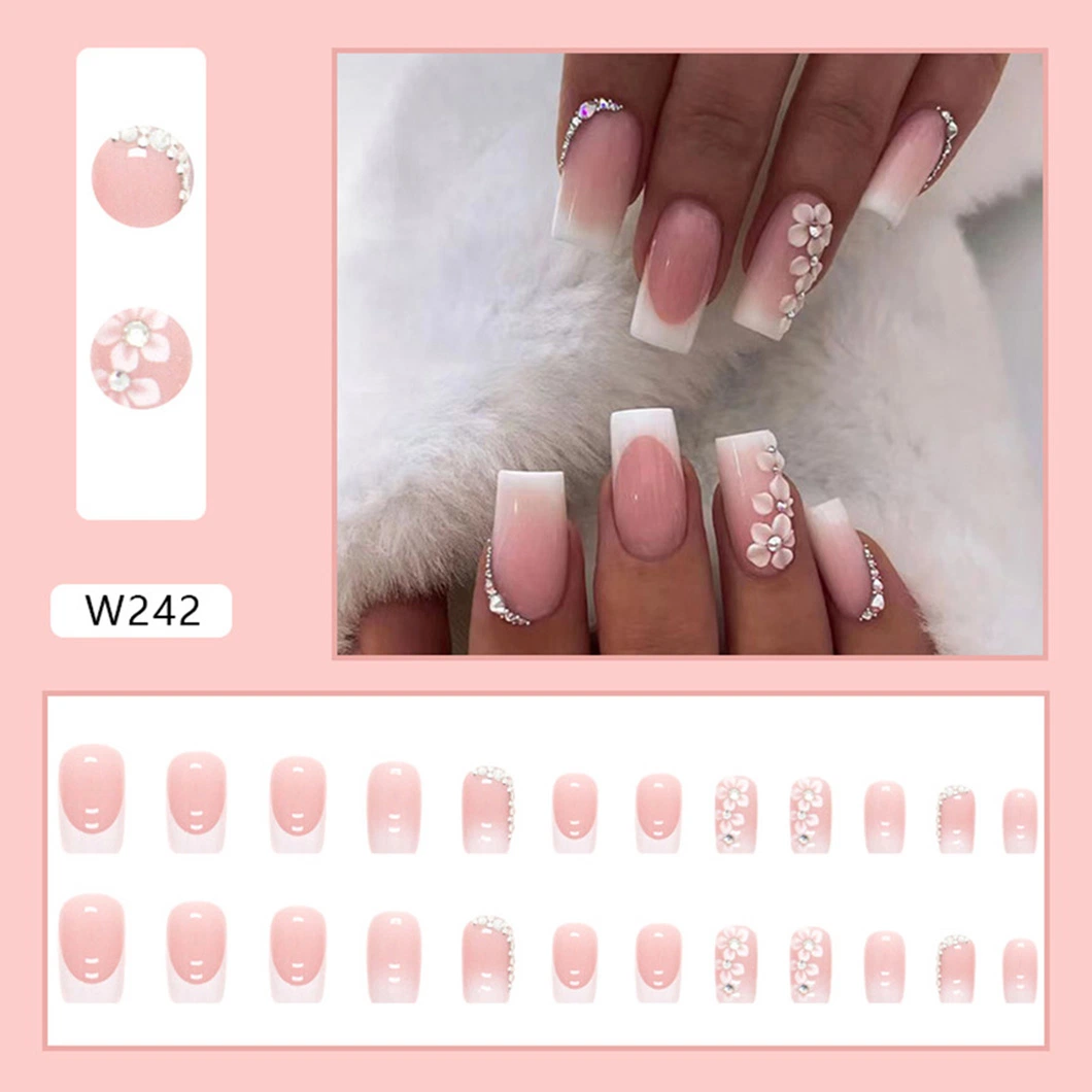 Show White Romantic Simple French Wear Nail Pile Drill Nail Pieces European and American Ins Wind Fake Nails