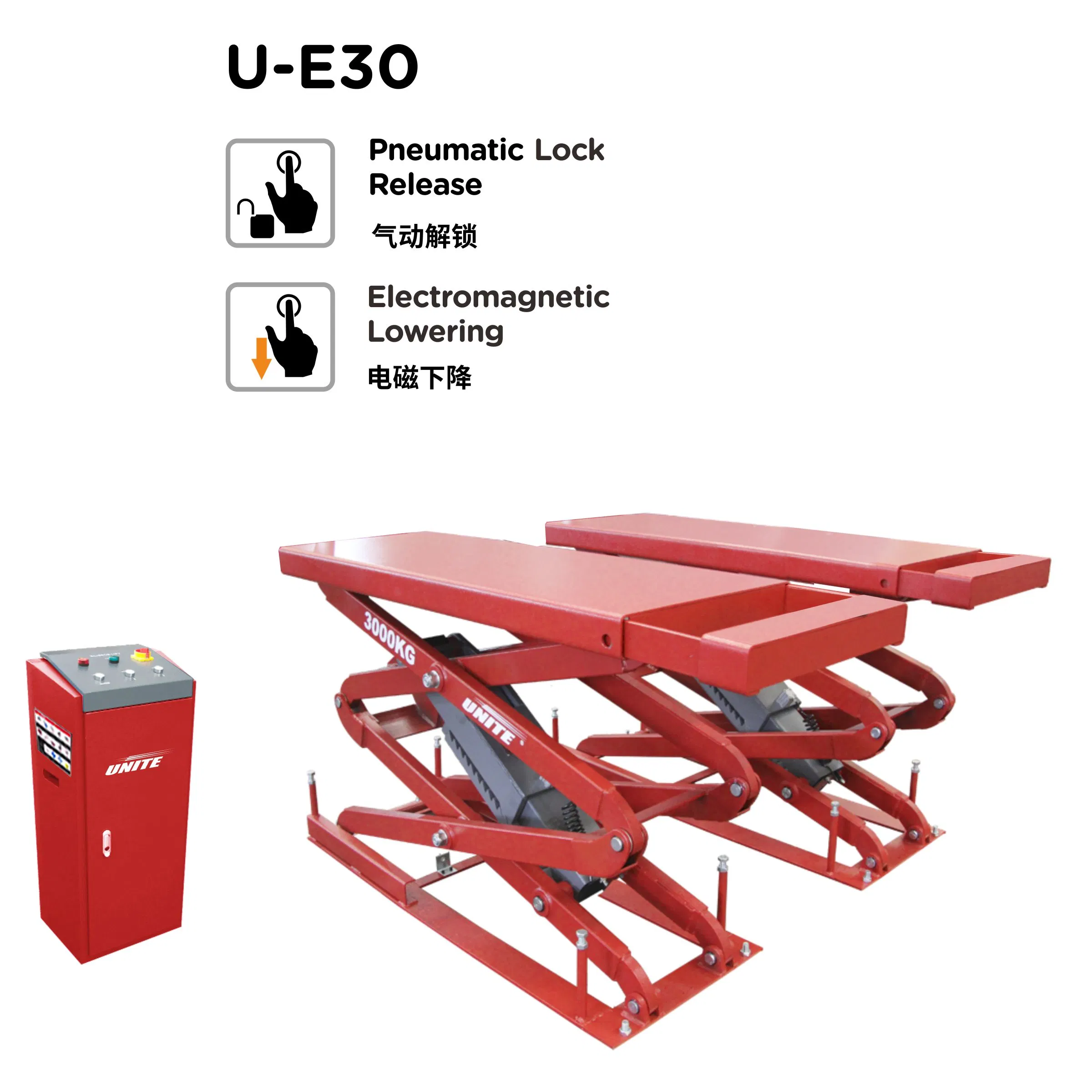 3.0 T Capacity U-E30 Full Rise Scissor Lift Table Hydraulic Full Rise Scissor Lift Platform for Automotive Service Equipment