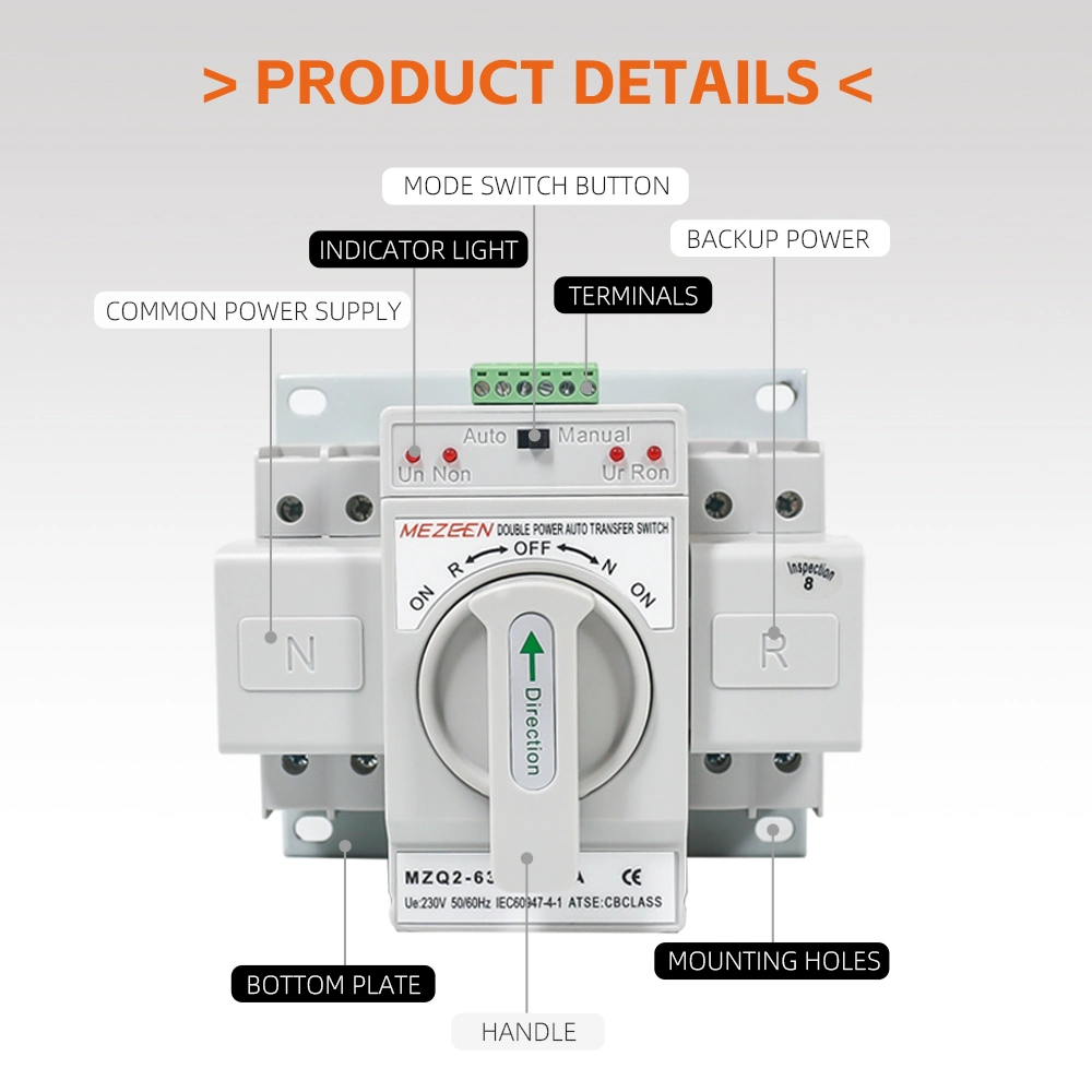 Gerador doméstico alimentação Solar 2p 63A Interruptor ATS transferência automática Controlador do interruptor