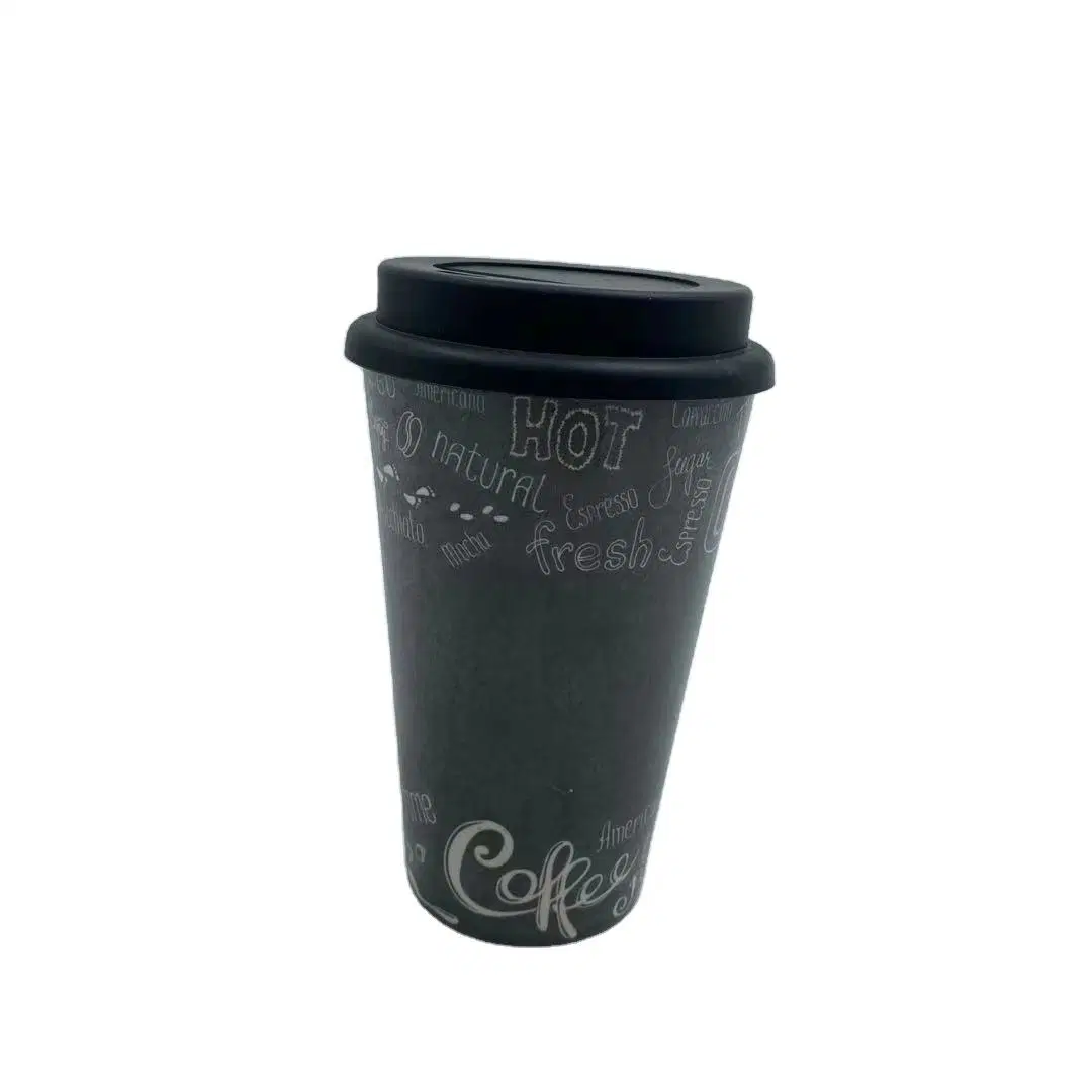 Reusable Bamboo Fiber Cup with Lid Custom Printing Plastic Coffee Cup for Store