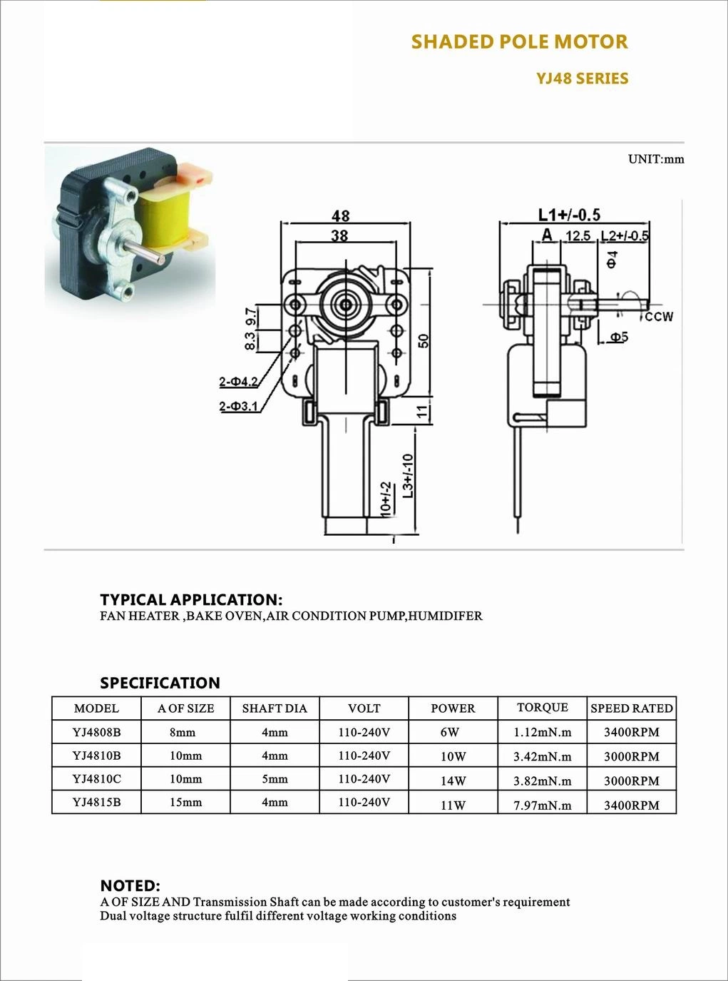 AC Motor for Blower/Hot Air Fan/Air Conditioner/Pump/Hand-Dryer/Oven/Dehumidifiers