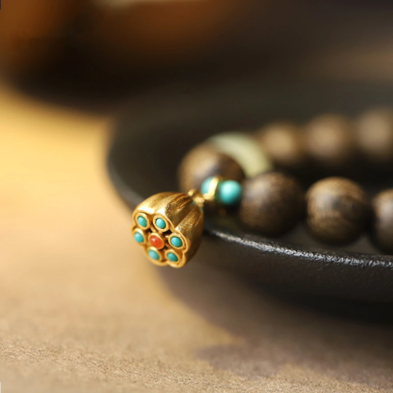 Natural Agarwood Bracelet with Lotus Seed and Agarwood Beads