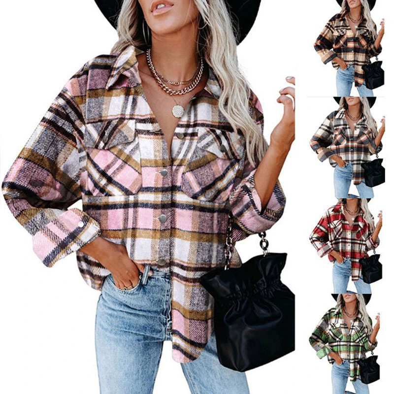 Women's New Autumn/Winter Plaid Shirt Woolen Flannel Breasted Coat (CFQDNZ-001)