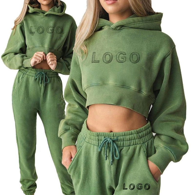 High Quality Cotton Fleece Women Hoodie Tracksuit Crop Top Women Hoodie 2024 Two Pieces Women Hoodie and Tracksuit Set