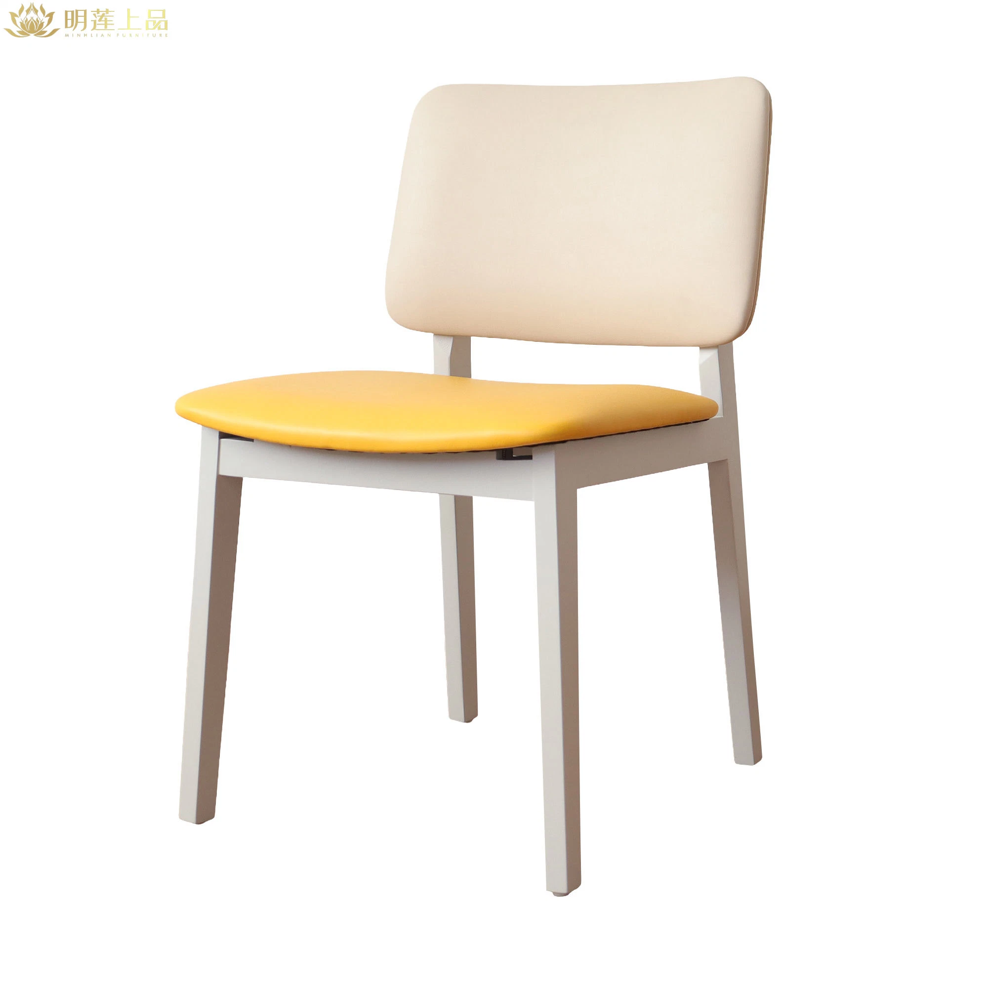 Modern Design Solid Wood Restaurant Chair Yellow PU Leather Upholstered Dining Room Furniture Restaurant Furniture Home Furniture Cafe Wooden Chair