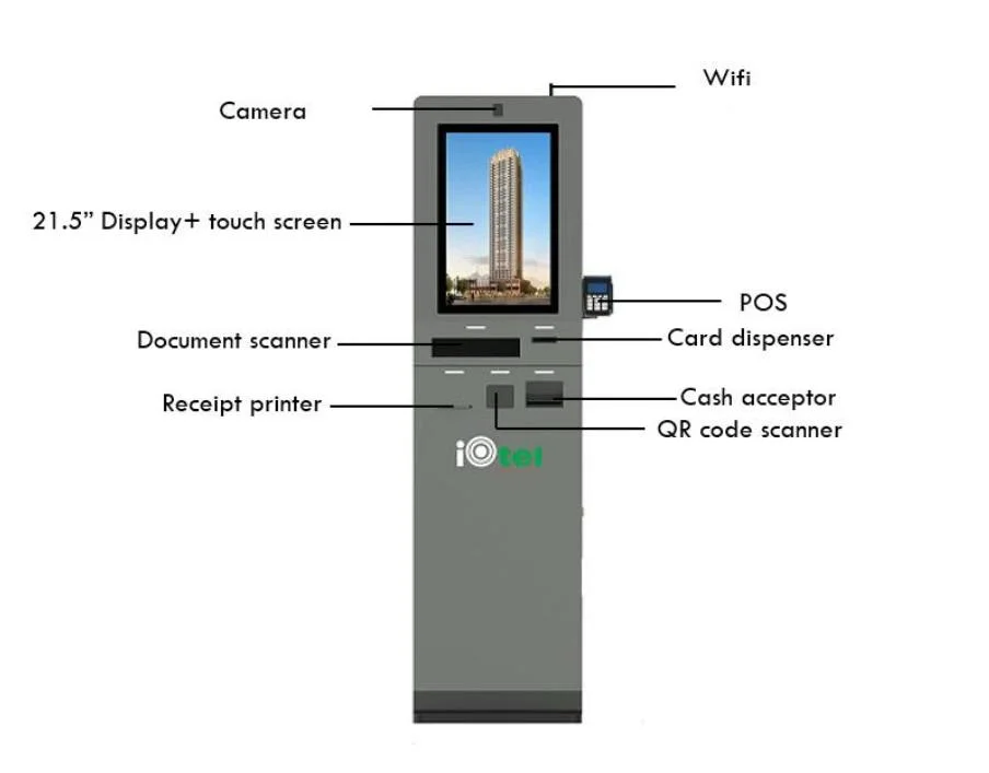 Custom Cash Acceptor Document Scanning Card Dispensing Hotel Check-in and Check-out Kiosk