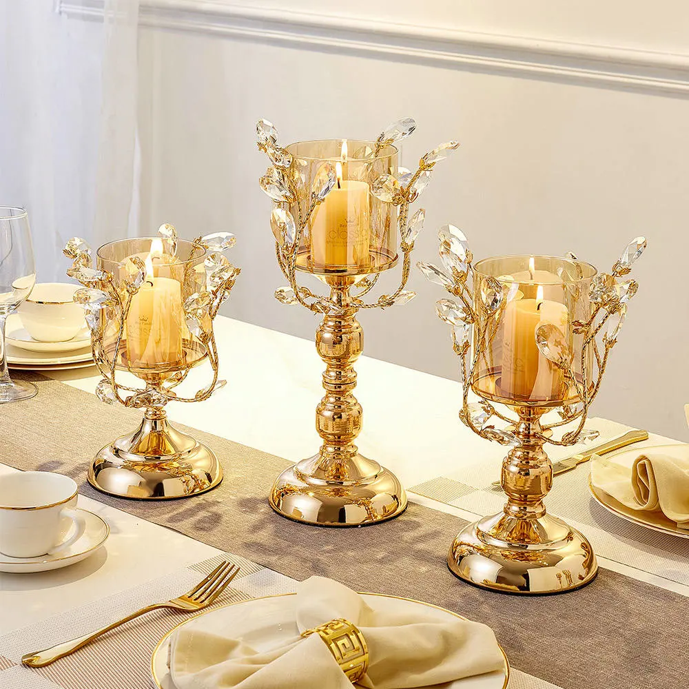 Decoración de boda de casa con portavelas nórdico moderno de metal dorado europeo