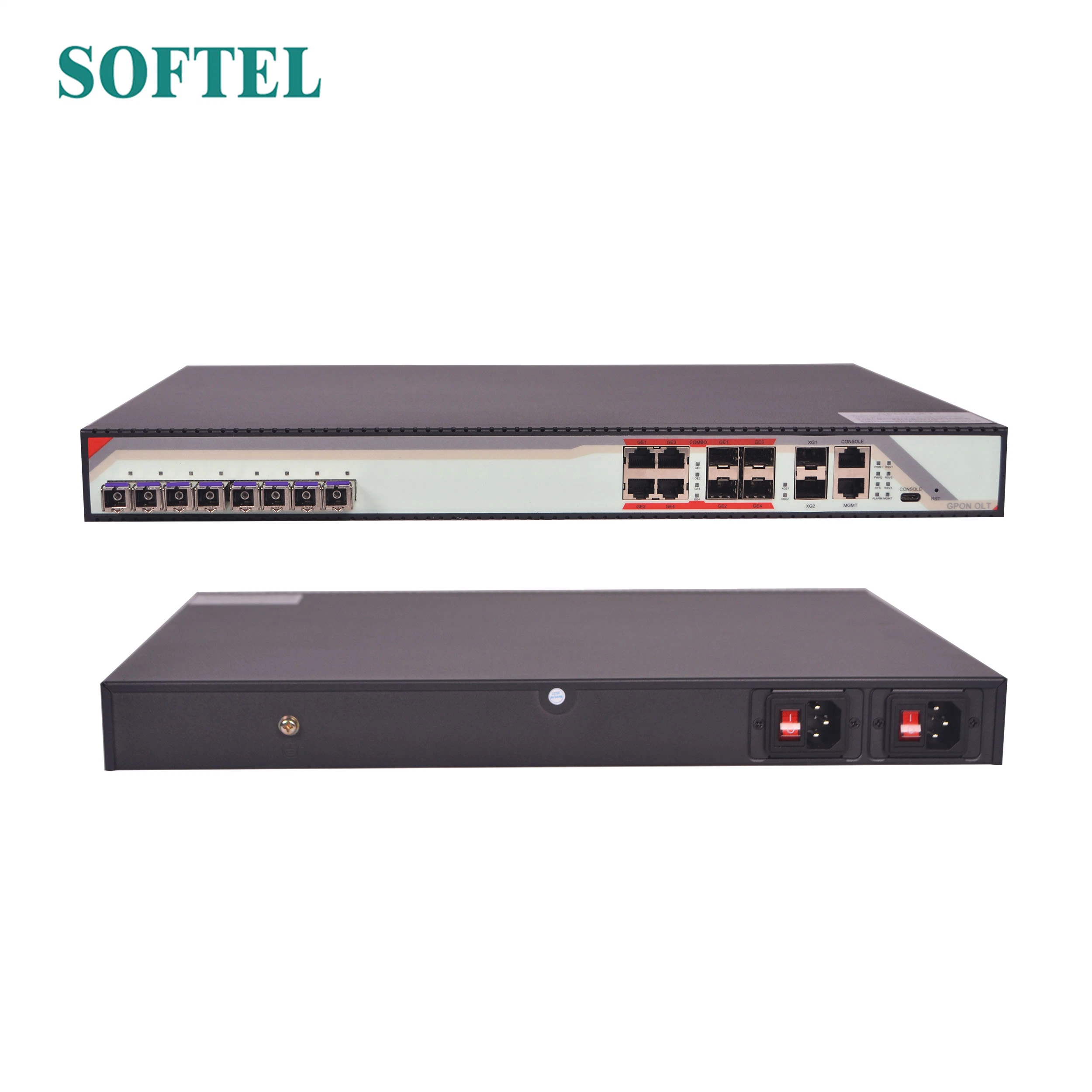 Softel 10g Xpon Olt with SFP Module Gpon Olt 8 Ports FTTH Gpon Olt