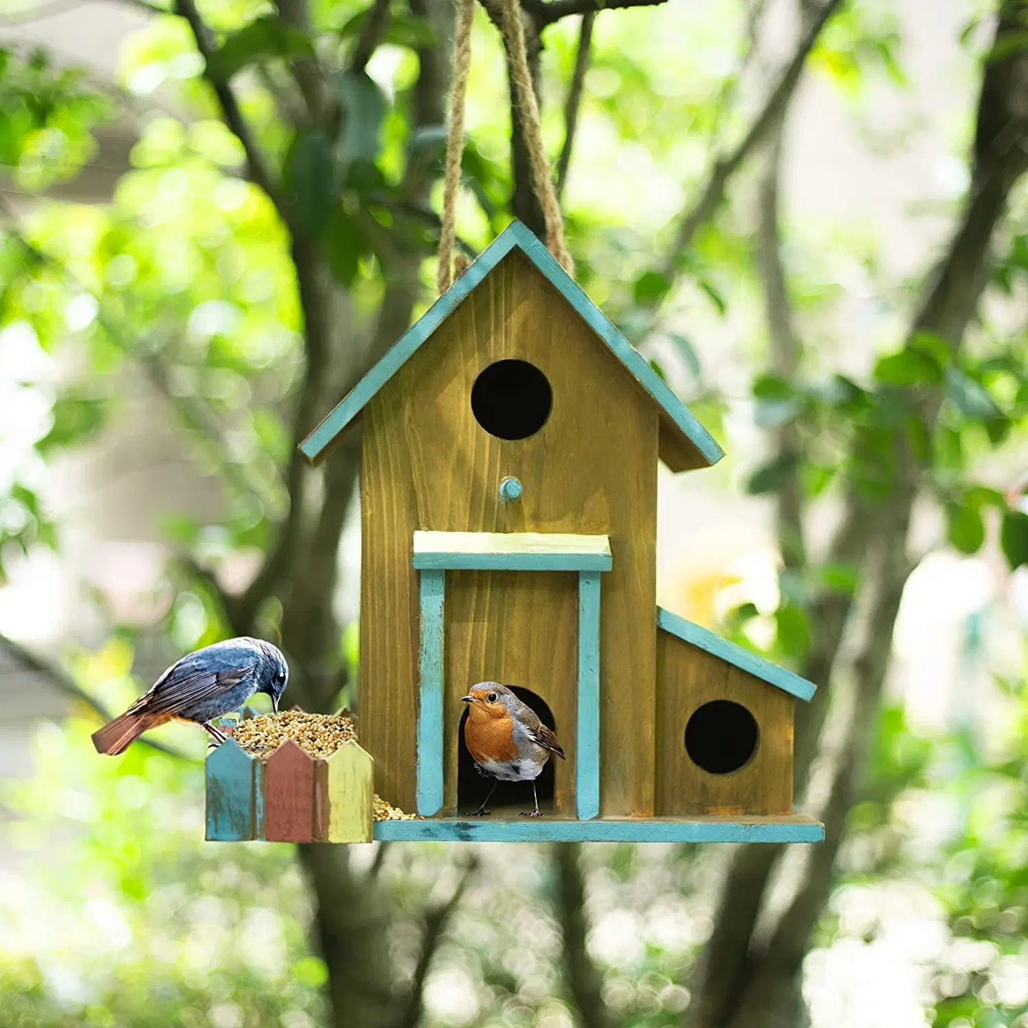 Casa de aves de madera para jardín al aire libre Colgante Colorful Bird Houses