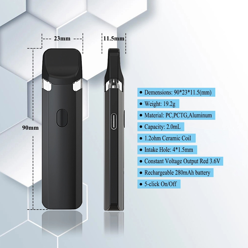 Disposable/Chargeable Vape Pen 280mAh Battery Ceramic Coil 5-Click on/off