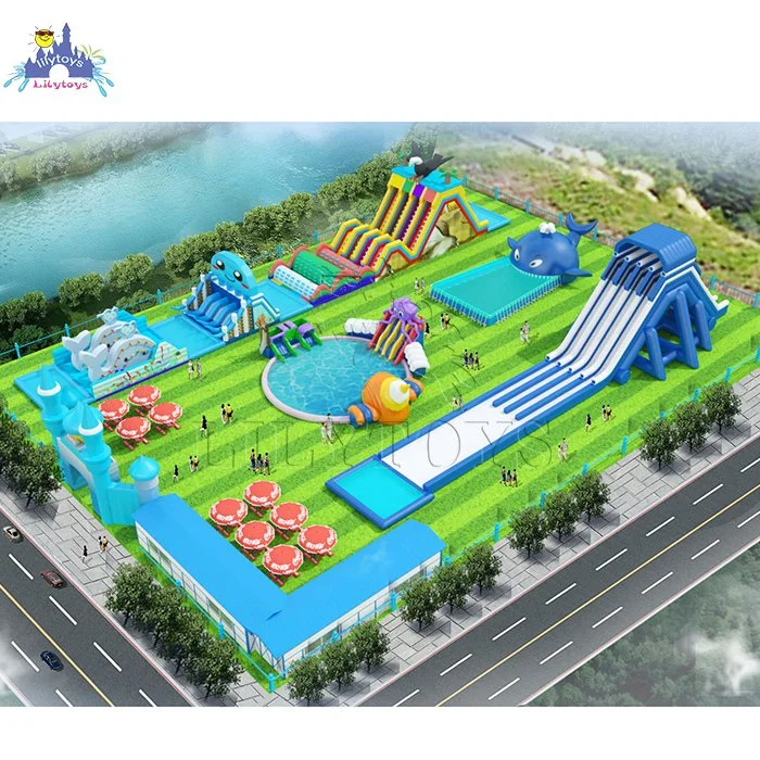 Outdoor Water Park Playground Inflatable Ground Water Park Inflatable Water Amusement Park Jumping Castle with Slide for Adults