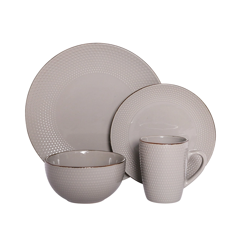 Hot Selling Embossed Dots with Metallic Rim Ceramic Dinner Set